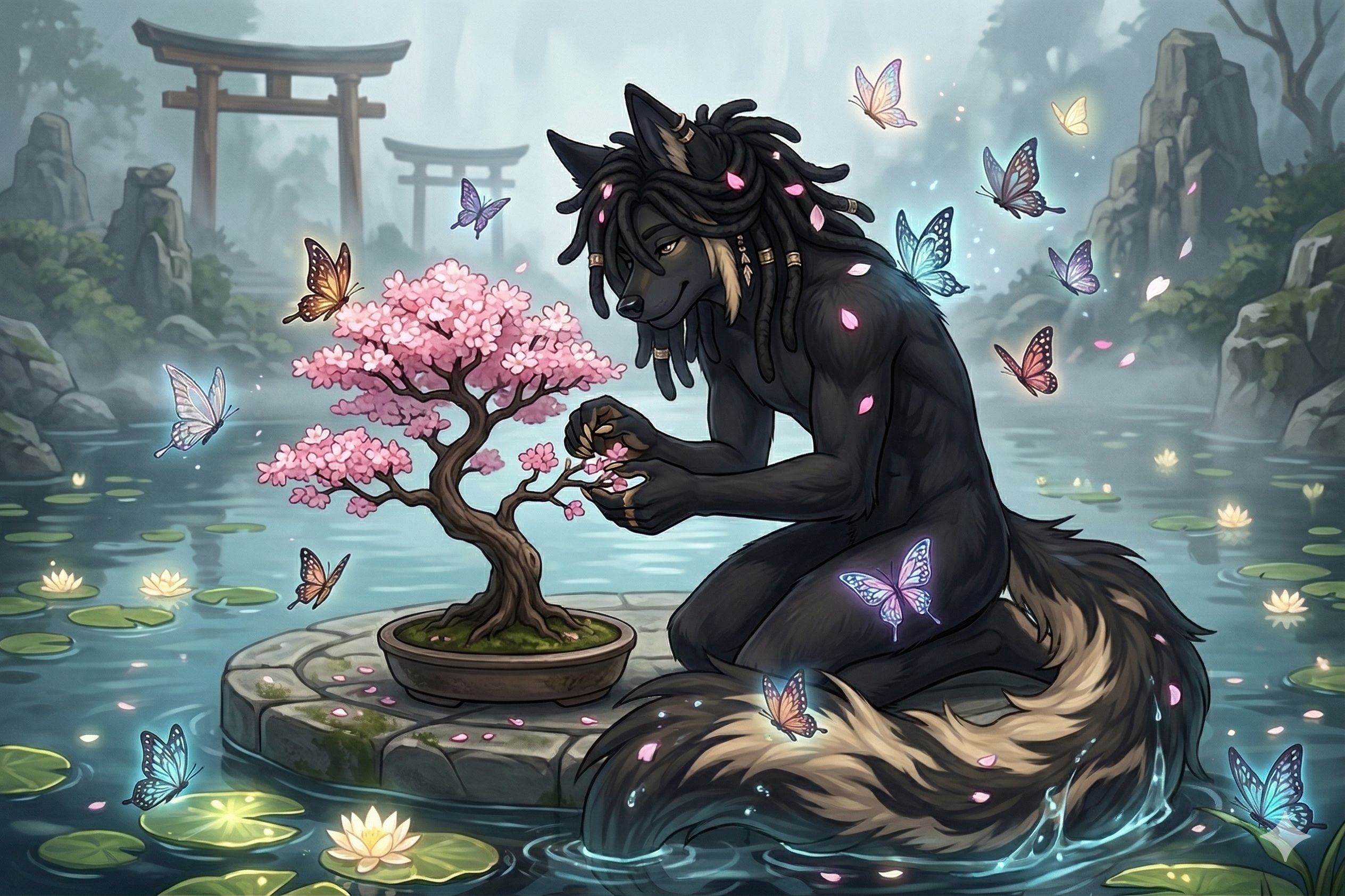 Ken is tending to a bonsai in his Garden